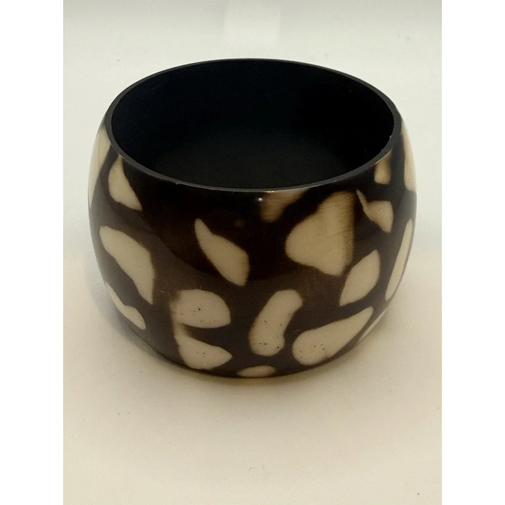 Chunky Acrylic Bangle Bracelet Animal Print Brown Cream Size 8